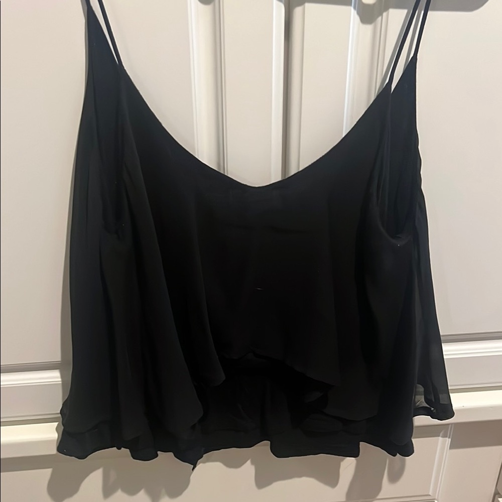 Cropped Black Women's Ruffle Top